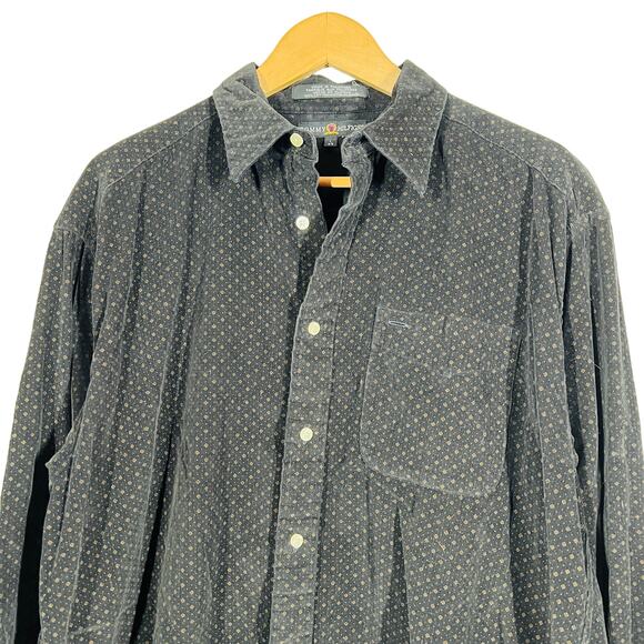 Tommy Hilfiger Micro Cord Button Down Shirt Black Casual LS Collar - L - Picture 2 of 5